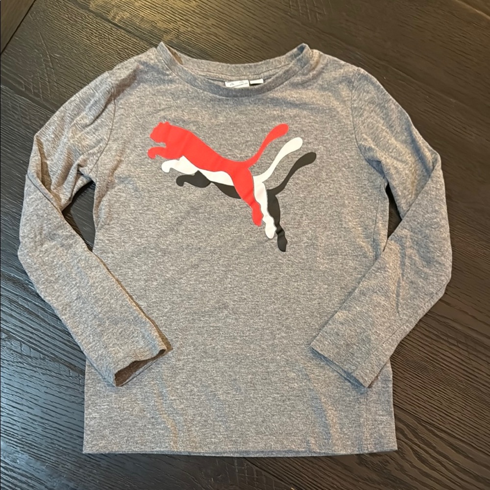 3 piecePuma Kids Black Joggers with Red Accents, matching shirt, and puffer vest - Picture 4 of 5